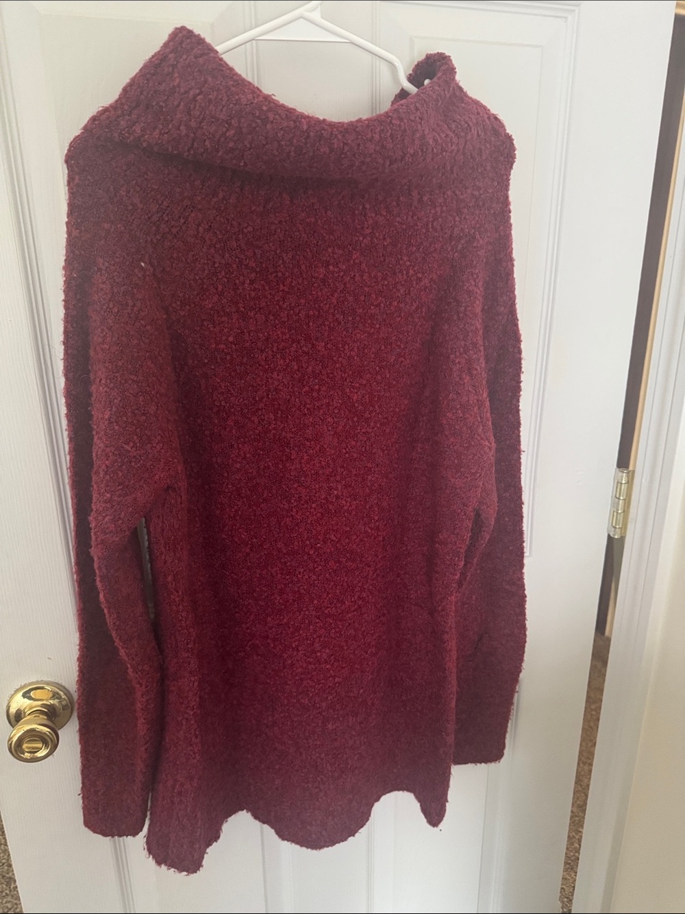 White House Black Market Red Bouclé Funnel Neck Sweater